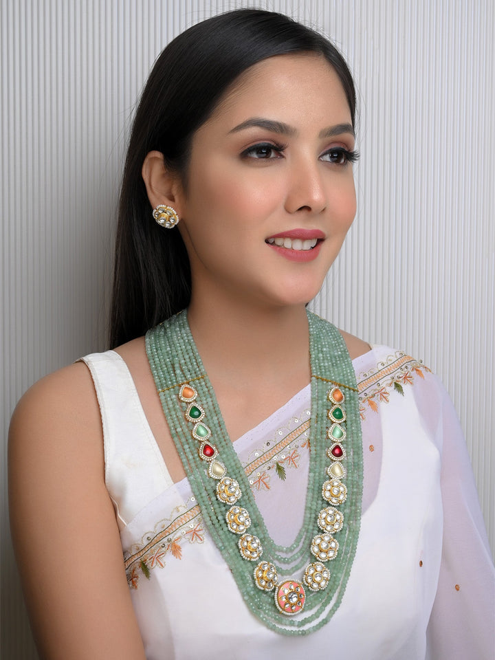 Aubrae Mint Green Long Kundan Set