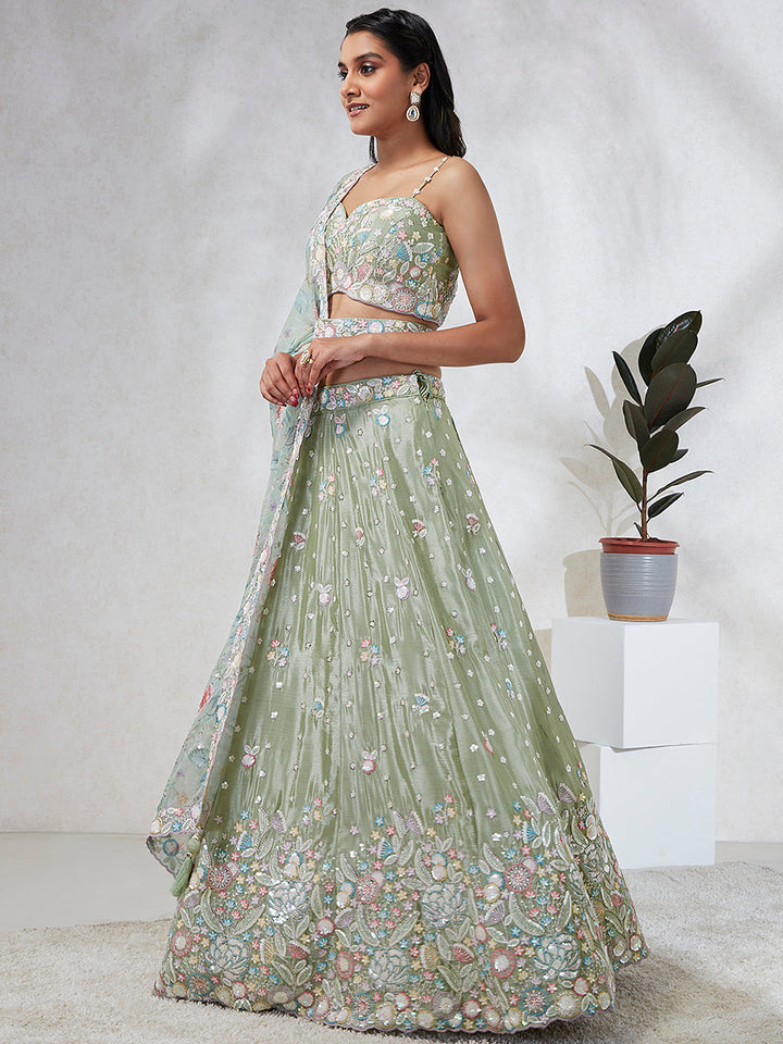 Multi Color Chiffon Embroidered using Sequins,Thread & Coding Stitched Lehenga choli