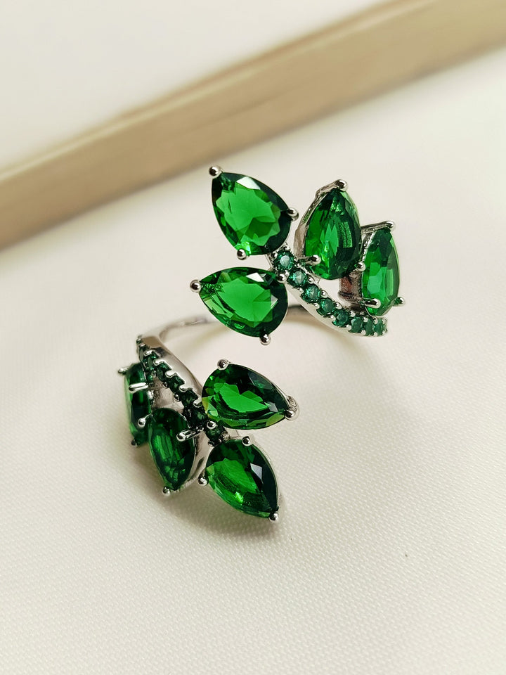 Shimmering Jhalaka Green American Diamond Finger Ring with Intricate Design