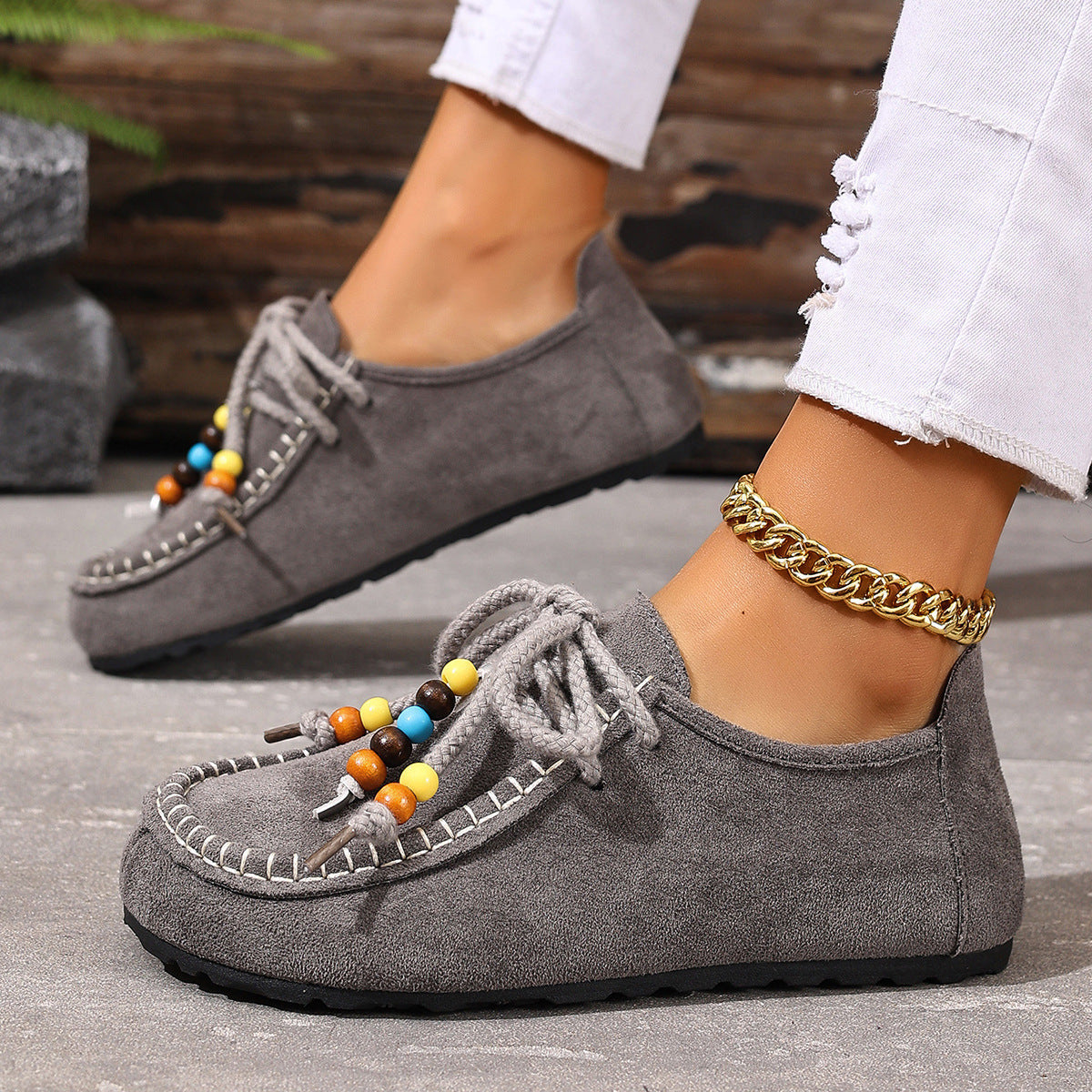 Women's Lenora Beaded Suede Loafers - Vintage Casual Comfort Shoes (US 5-10.5)