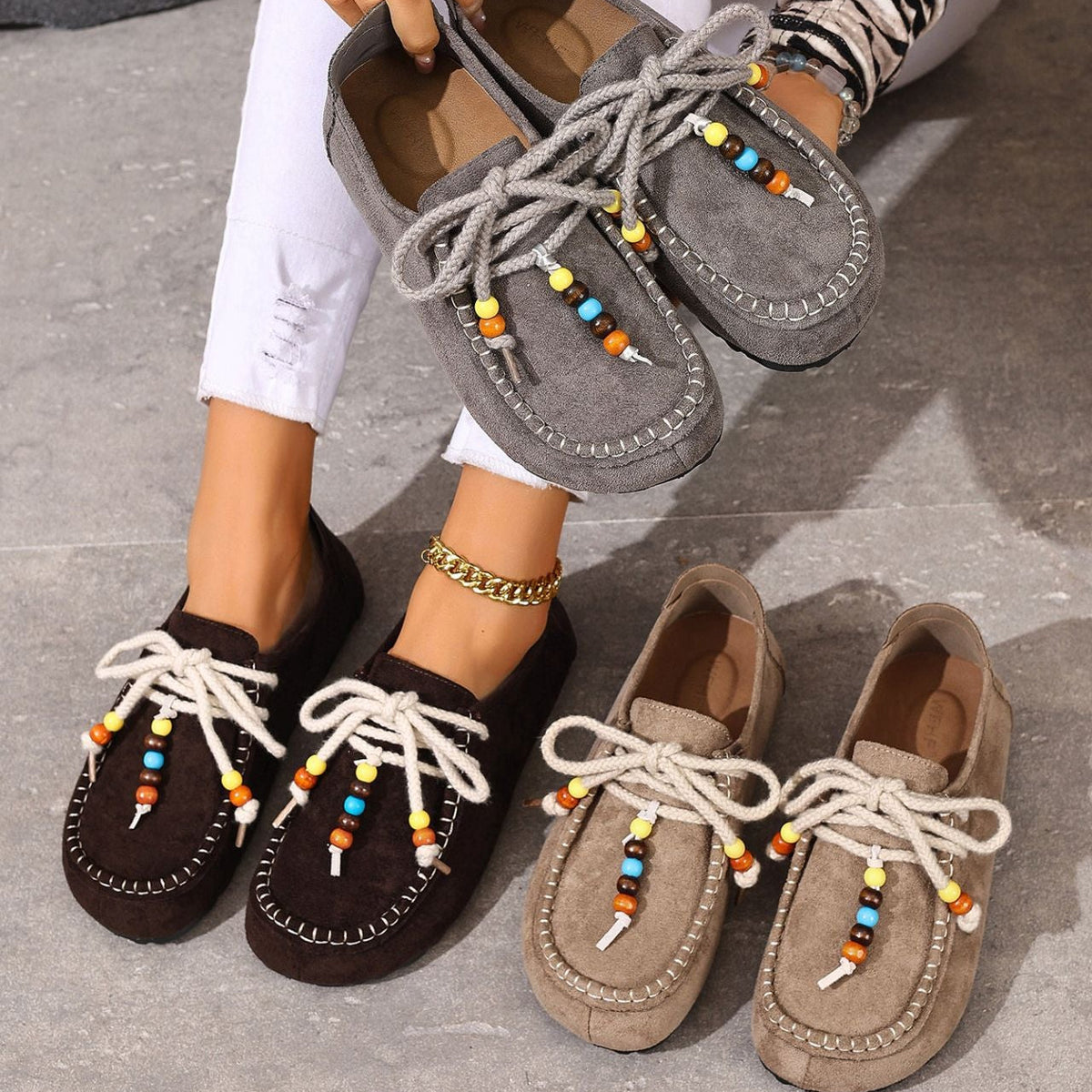 Women's Lenora Beaded Suede Loafers - Vintage Casual Comfort Shoes (US 5-10.5)