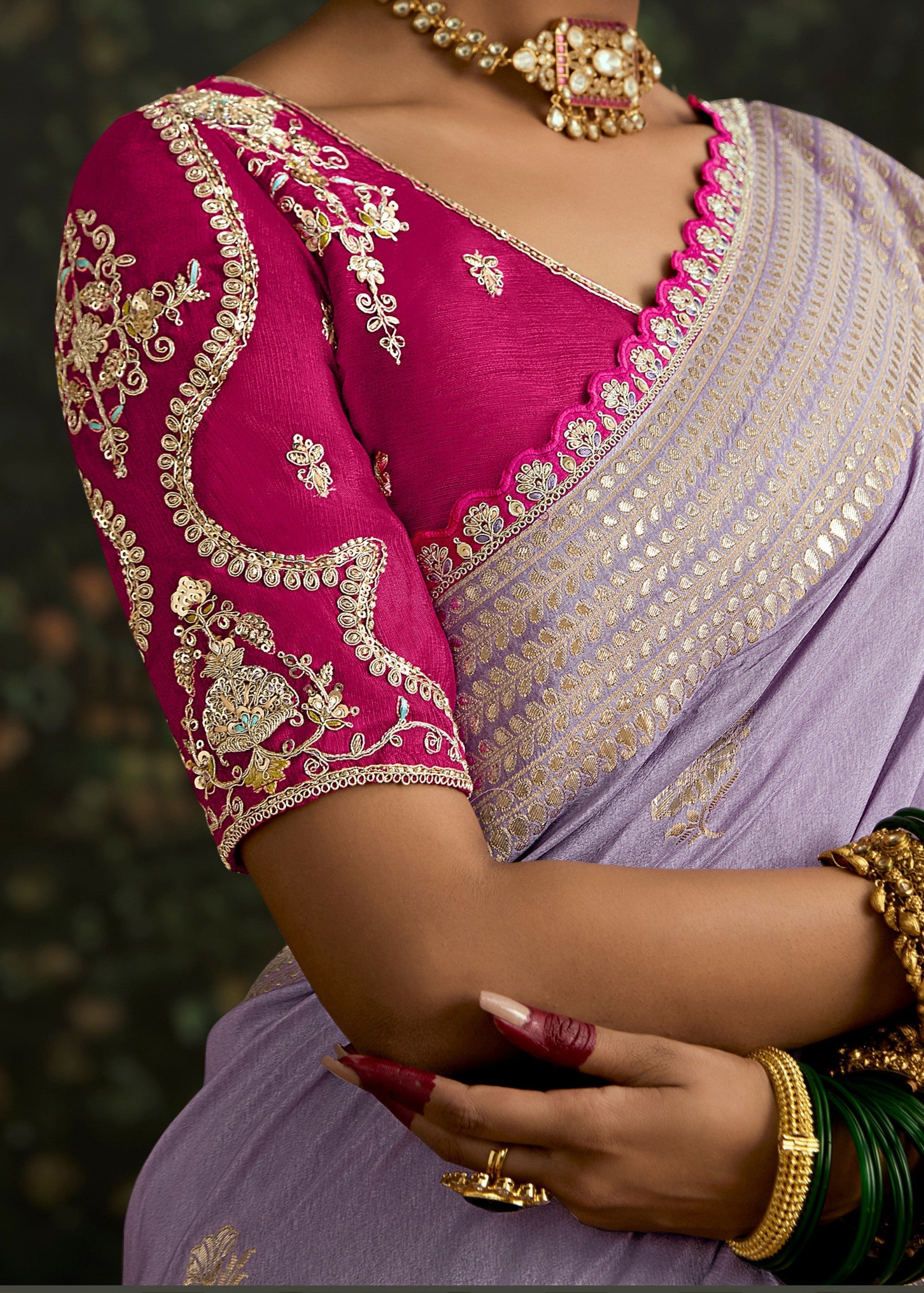 Lavender and Meganta Viscose silk Saree with Zari work - qivii