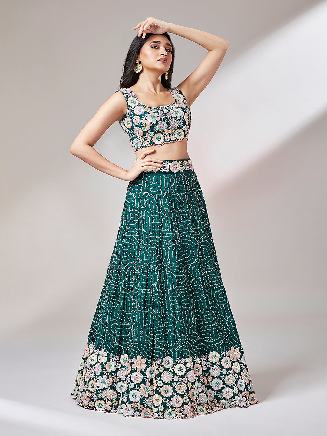 Teal Georgette Heavy Sequins Embroidery Stitched Lehenga choli