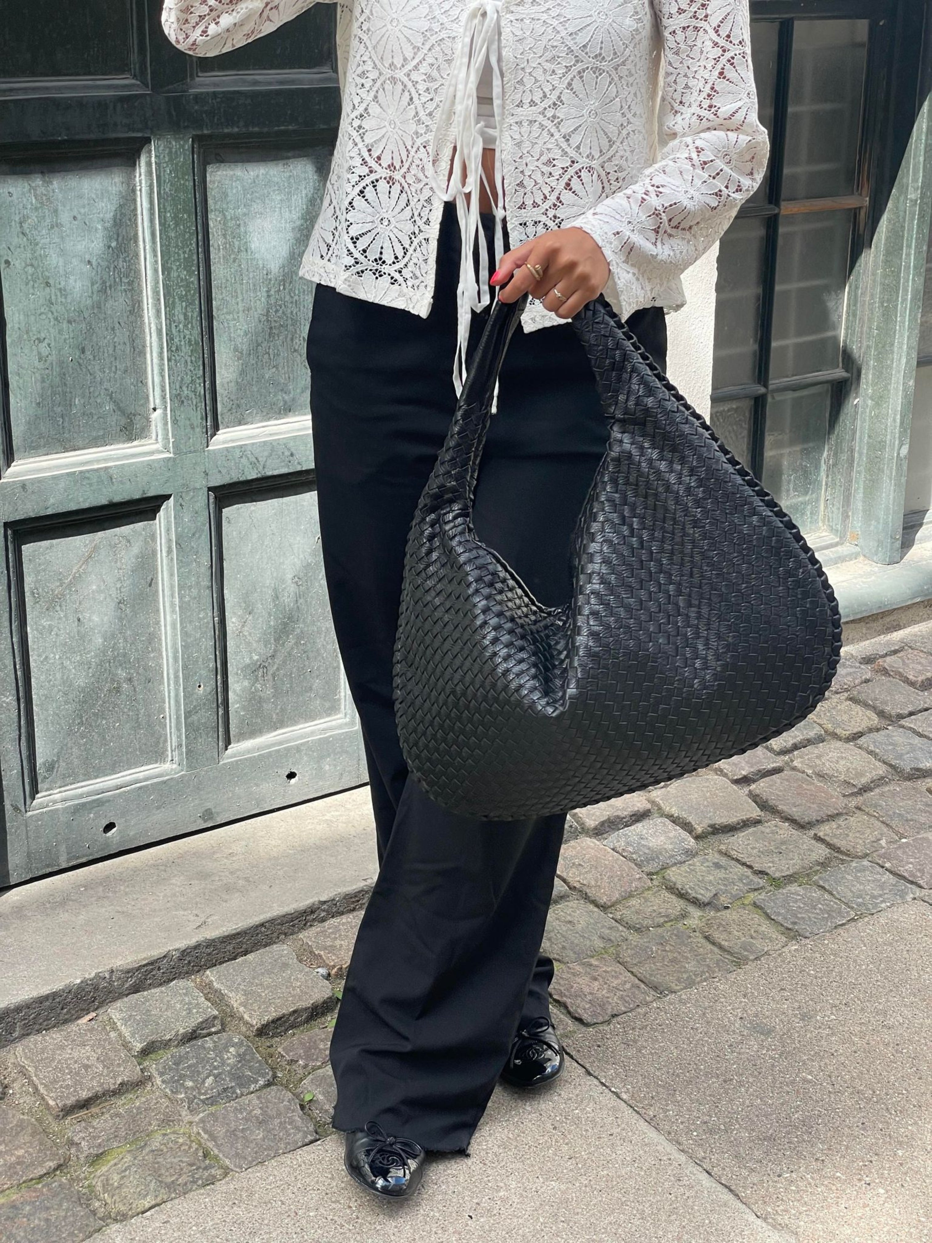 Ounamei Vintage Woven Vegan Leather Hobo Bag Large Shoulder Handbag for Women