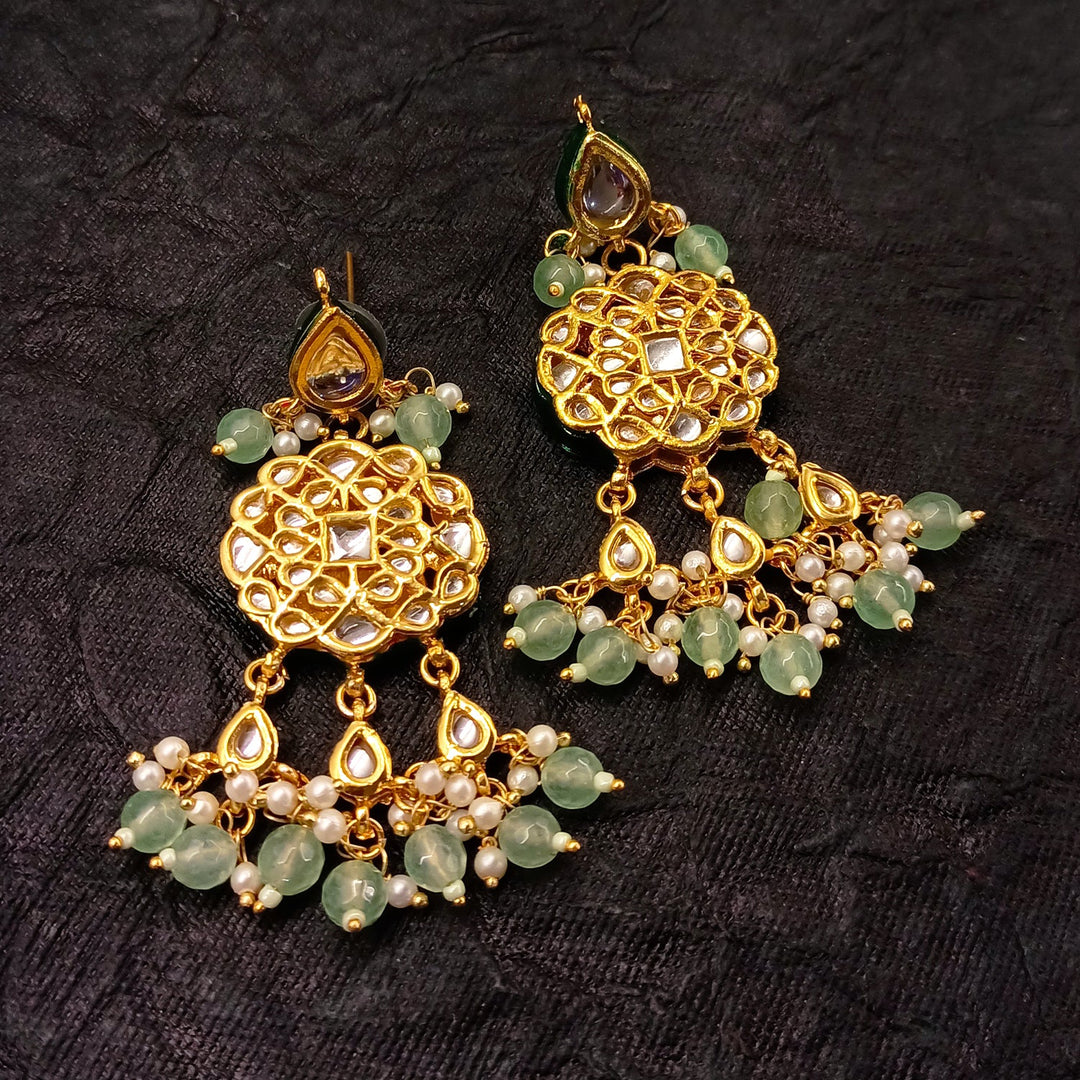 Samiksha Mint Green Beads Kundan Earrings