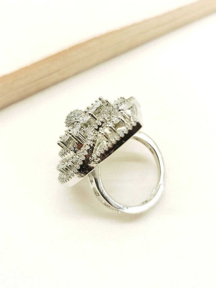 Exquisite Aakruti White American Diamond Finger Ring with Floral Design