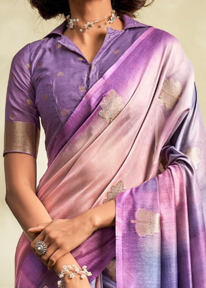 Deep Lilac Purple Handloom Khadi Silk with Digital Print