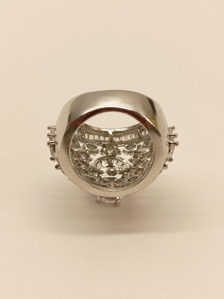 Gorgeous Neema American Diamond Finger Ring with Sparkling Gems and Dazzling Silver Finish