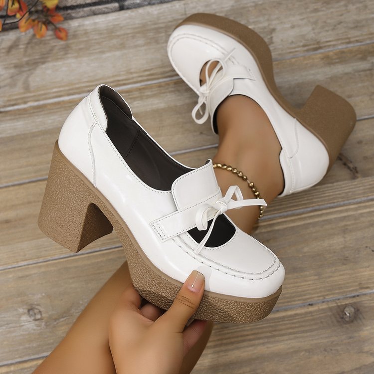 Women's Lillian Textured Sole Bow Mary Jane Platform Heels - Chunky Block Heel Shoes (US 5-10.5)