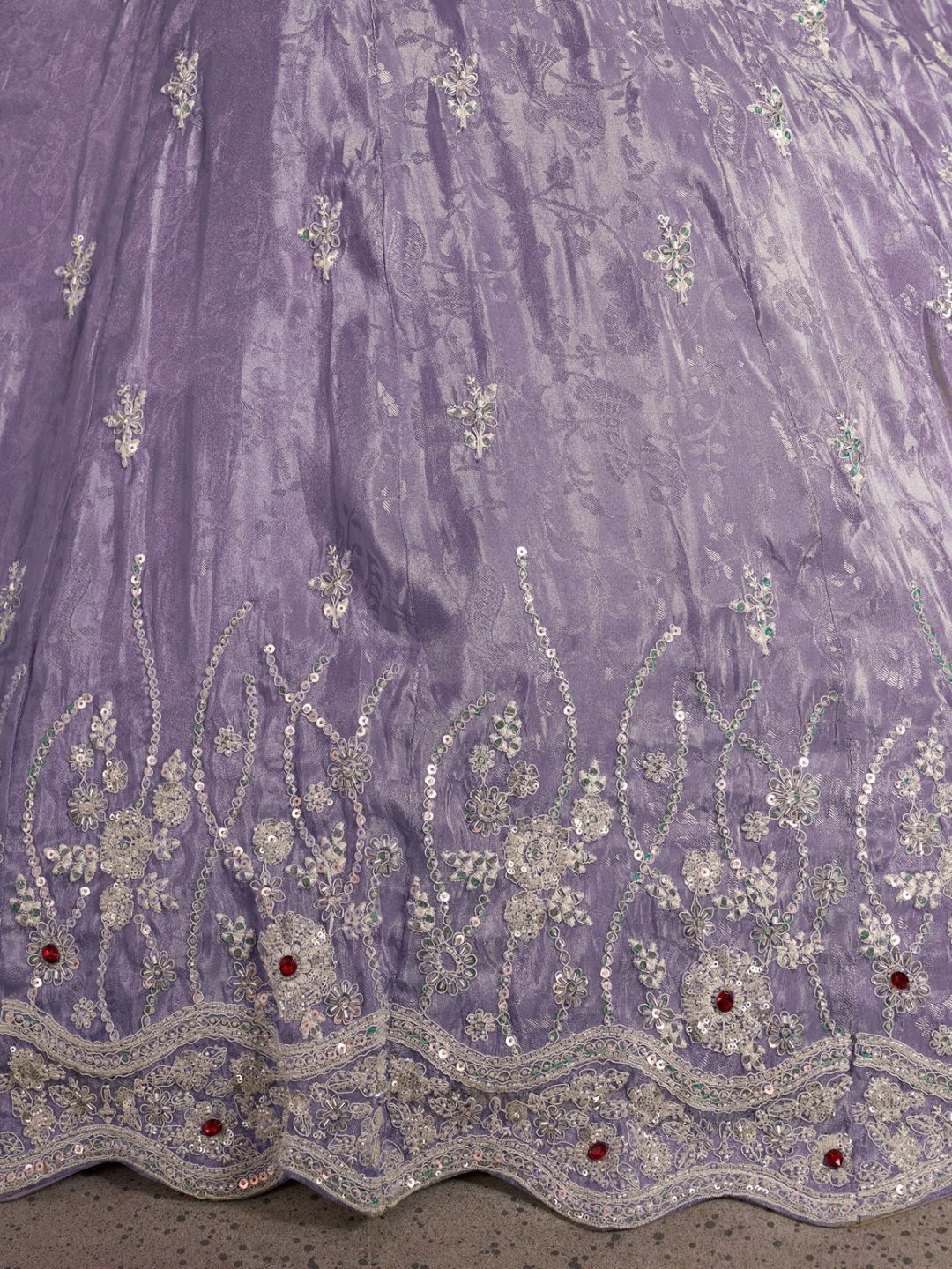 Luxurious Purple Banarasi Tissue Lehenga Adorned with Bead Embellishments