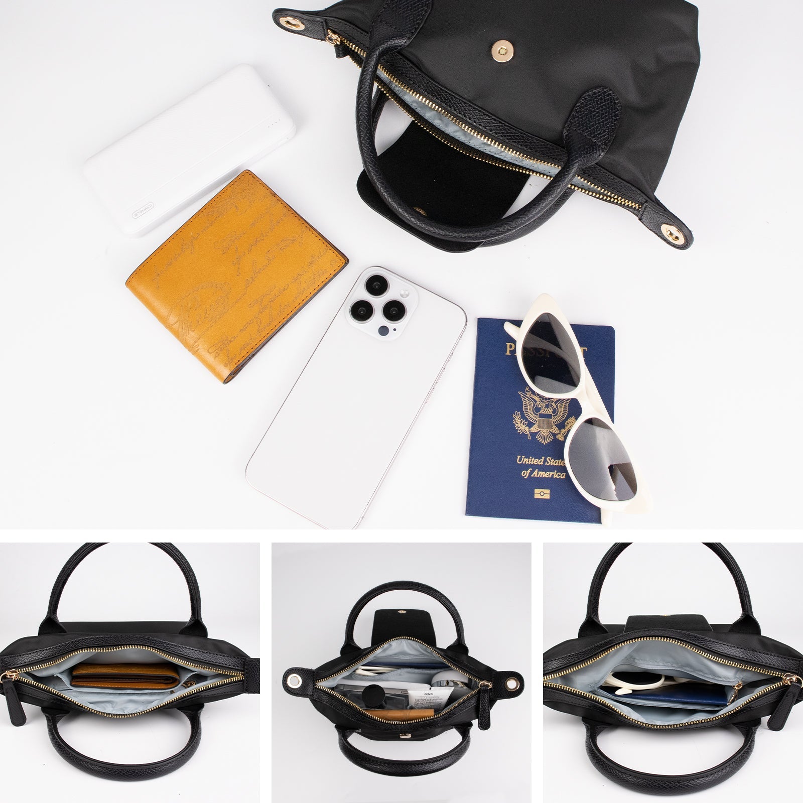 Ounamei Mini Checkered Nylon Crossbody Bag | Small Size Large Capacity 3-Way Carry Lightweight Tote