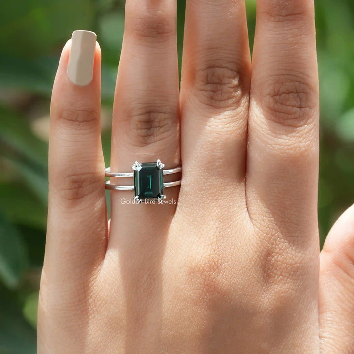 Emerald Cut Moissanite Solitaire Engagement Ring