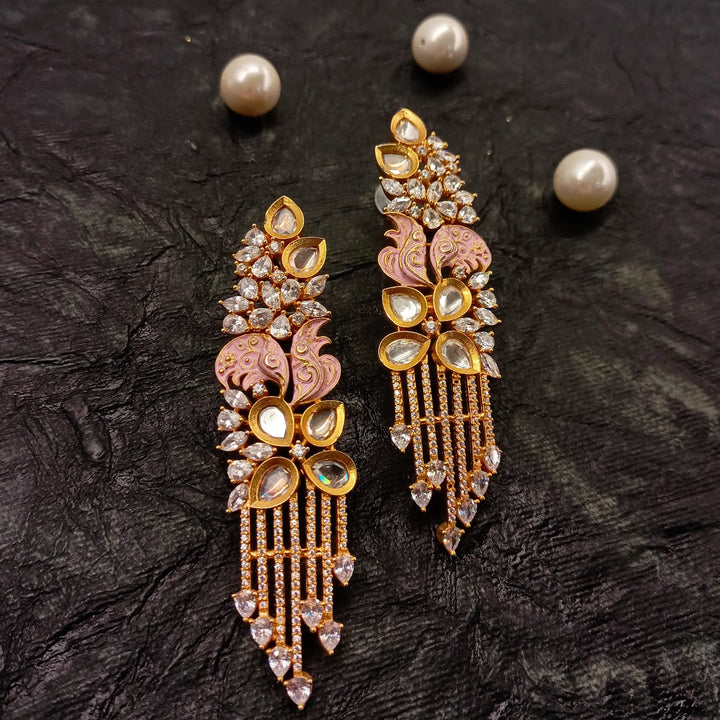 Pinky Pink Diamond Work Gold Plated Earrings