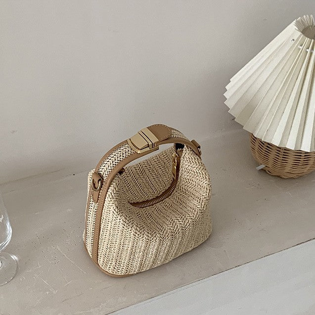 Women's Raffia Convertible Bowler — Summer Arc-Shoulder Bag with Artisan Woven Detailing