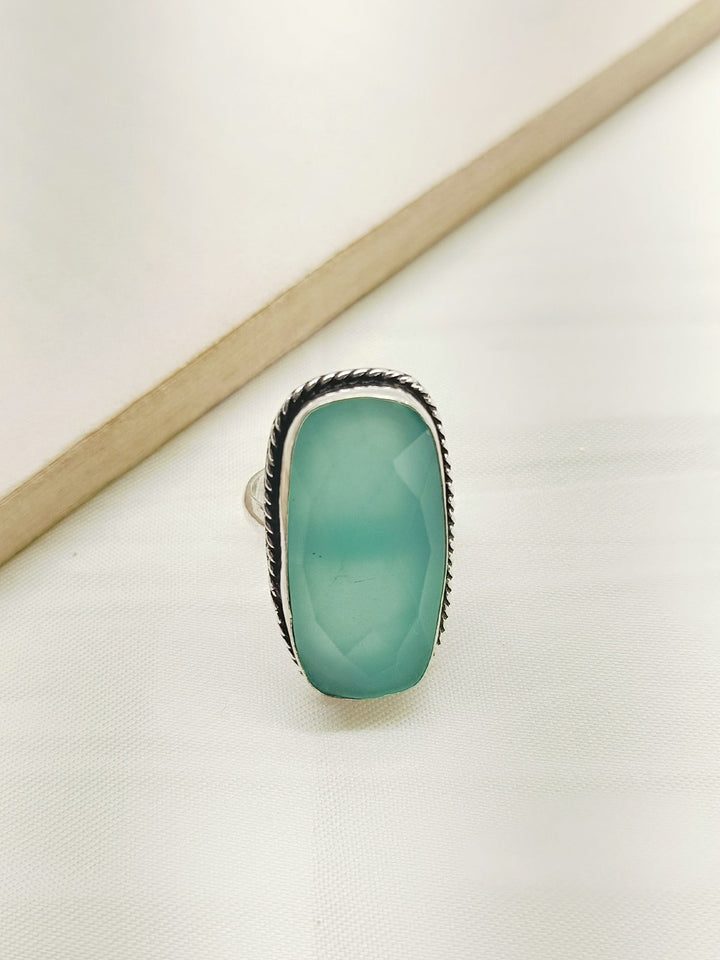 Stormi Mint Green Rectangular Oxidized Finger Ring