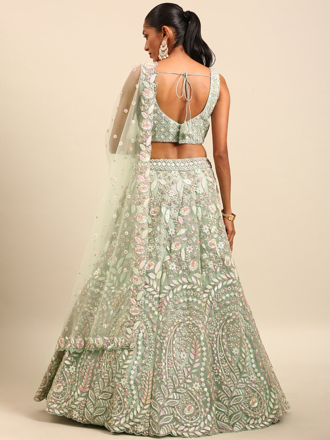 Multi Sequins Heavy Zarkan Net Embroidered Stitched Bridal Lehenga choli