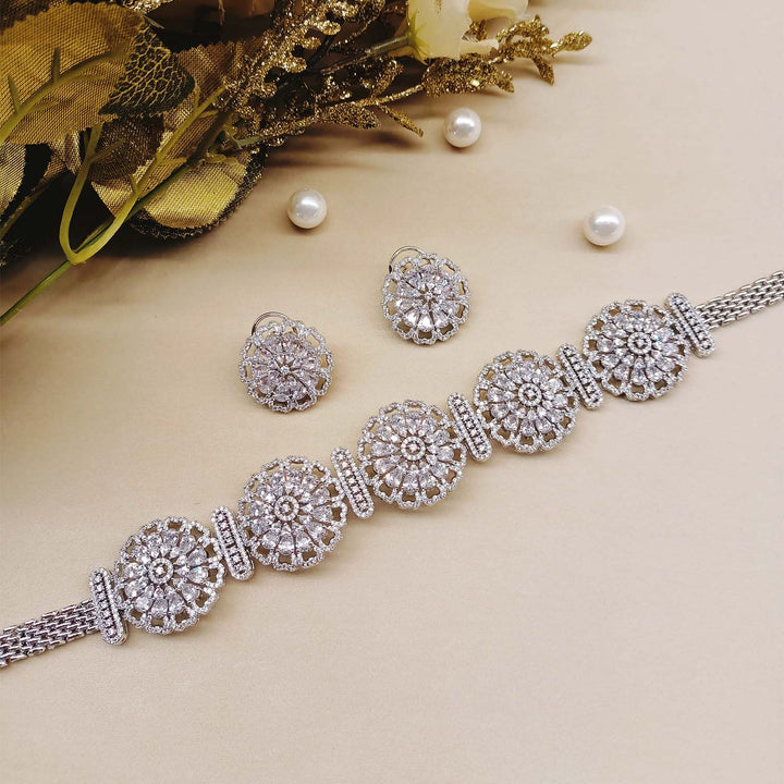 Neeshad Diamond Silver Plated Necklace Set