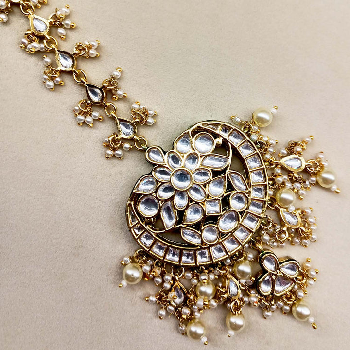 Yashoda Pearl White Gold Plated Kundan Teeka