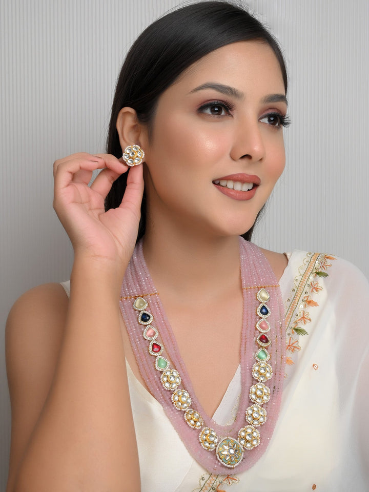 Kaila Pink Long Kundan Set