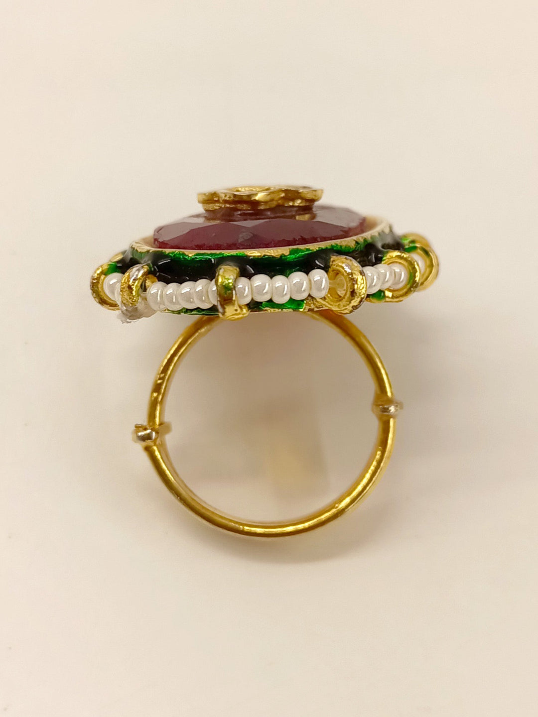 Exquisite Aaliyah Maroon Kundan Finger Ring with Traditional Indian Design