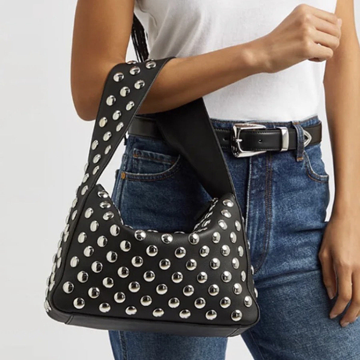 Women's Retro Rider Bag – Artisan-Embellished Underarm Shoulder Bag with Rivet Hardware