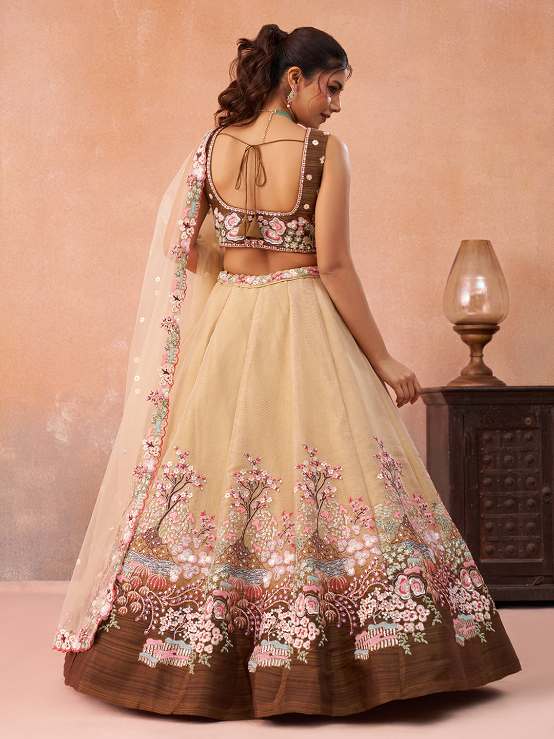Brown Sequins Embroidered Omber Brown Lehenga Set