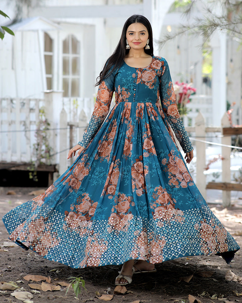 Qivii's Rama Color Georgette Designer Gown, perfect for special occasions