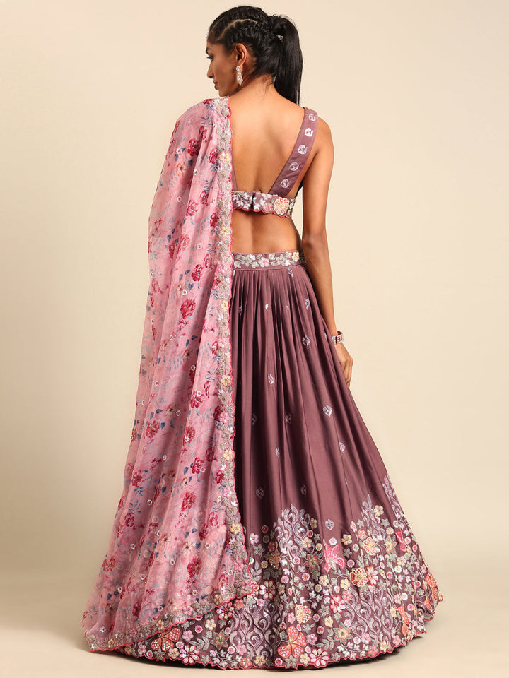 Multi-Color Sequins Coding Embroidered Chinon Stitched Lehenga Choli