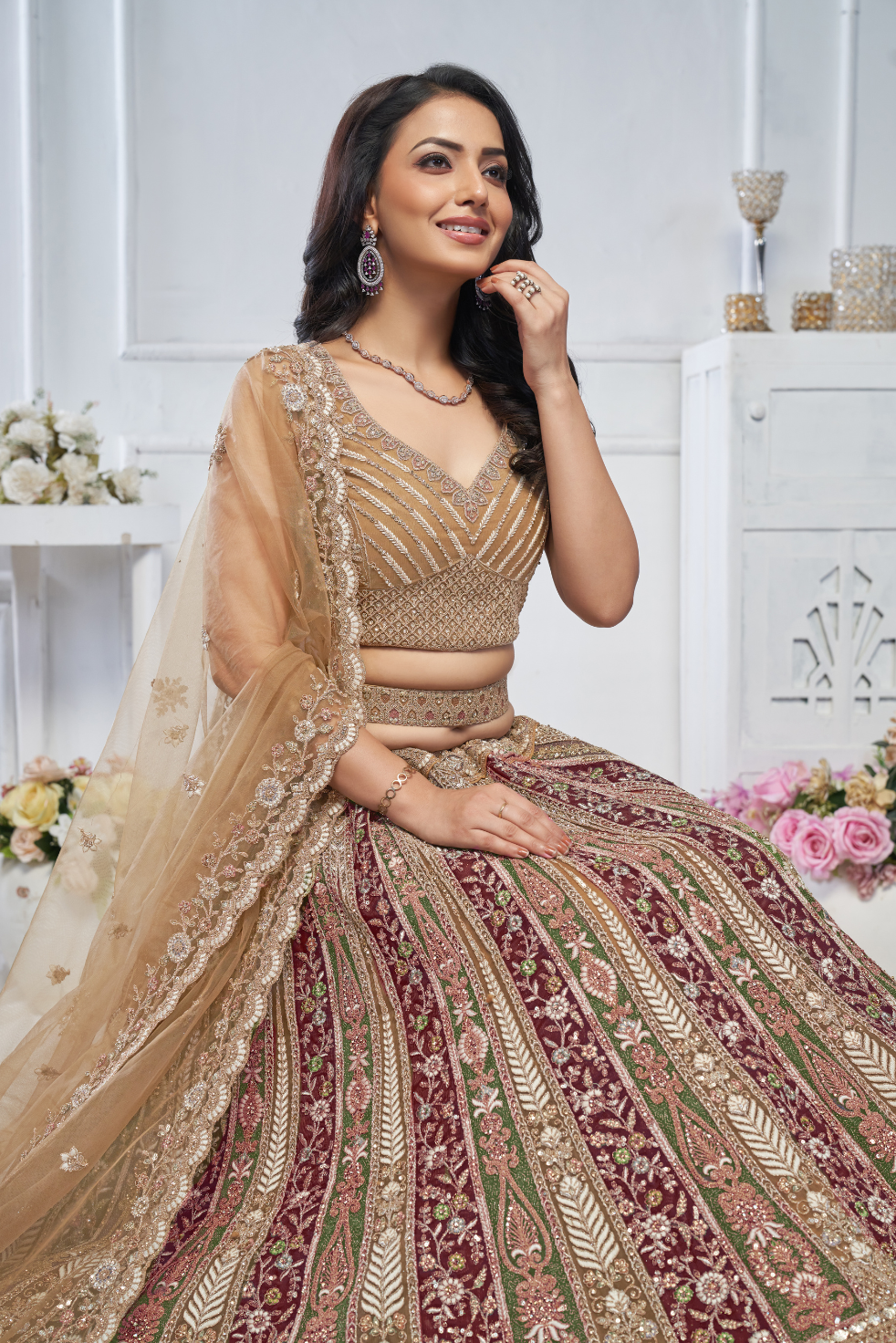 Majestic Brown Bridal Lehenga with Intricate Details - qivii