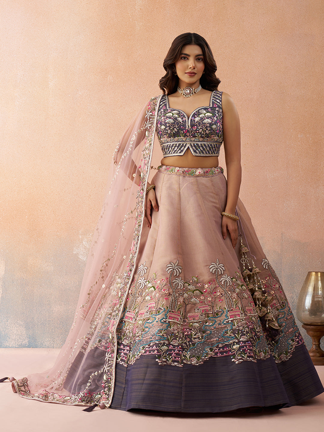 Ombre Purple and Mauve Sequins Embroidered Lehenga Set
