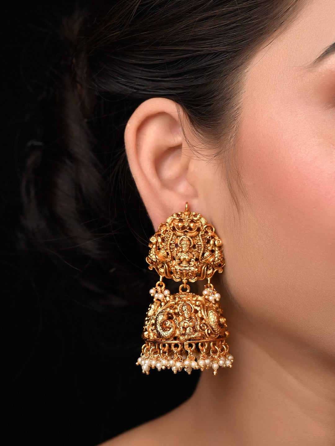 Trishika Temple Jhumka With Pearl Hangings