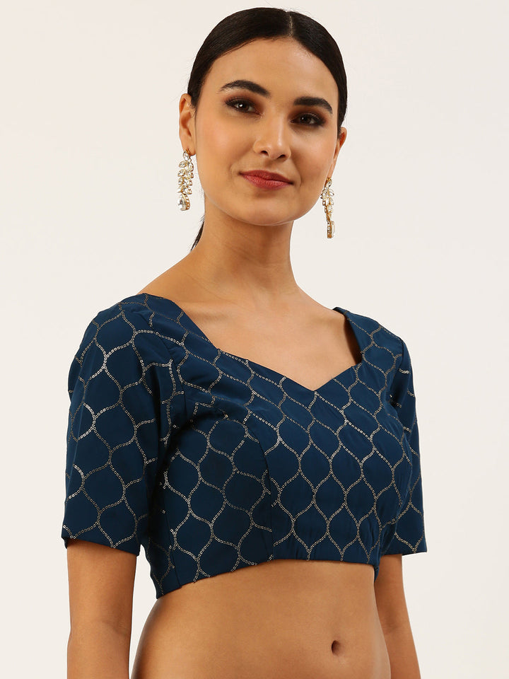 Navy Blue-Toned Sequins work Pure Georgette Readymade Blouse