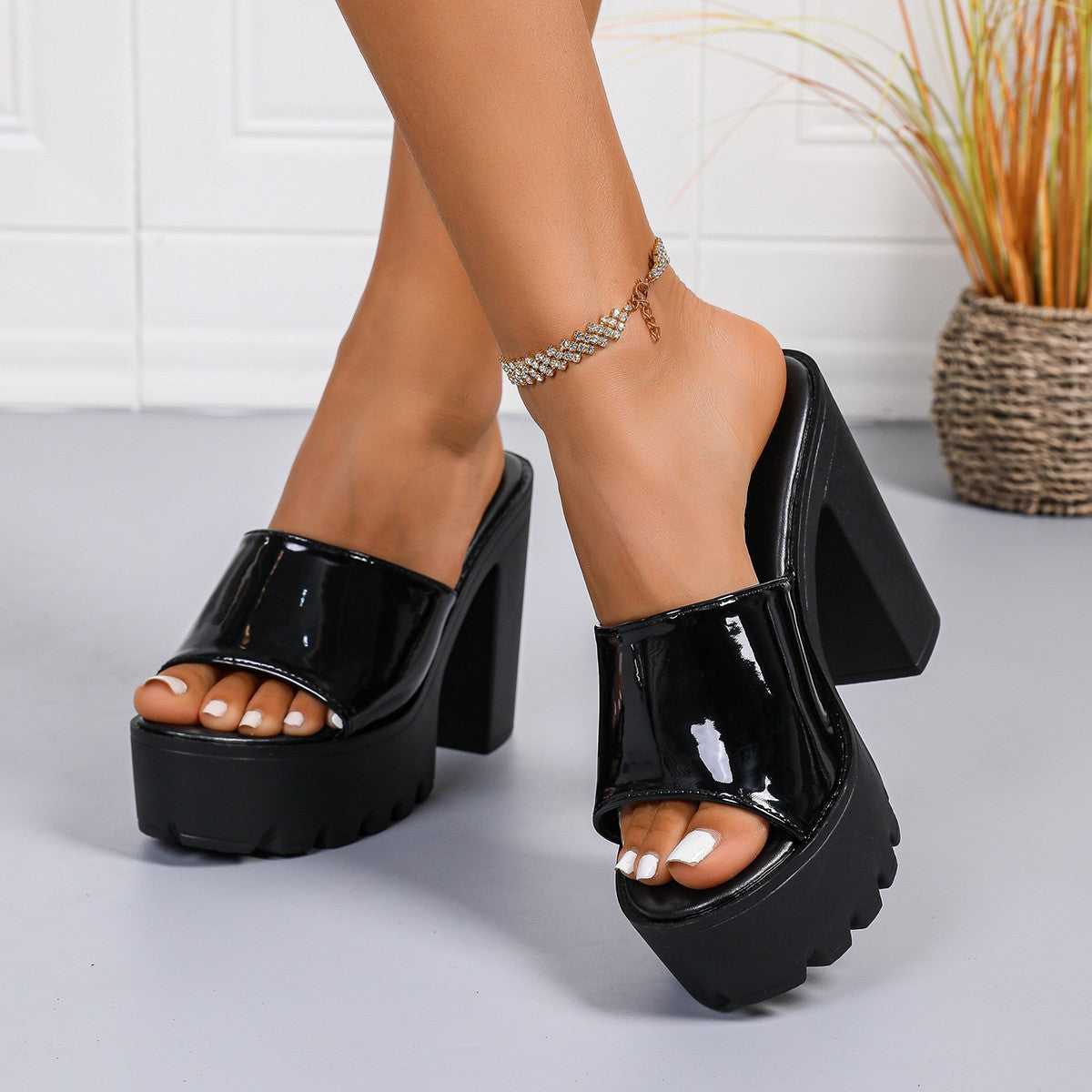 Women’s Elvara Platform Block Heel Slide Sandals – High Platform Chic Dress Heels (US 5–10.5)