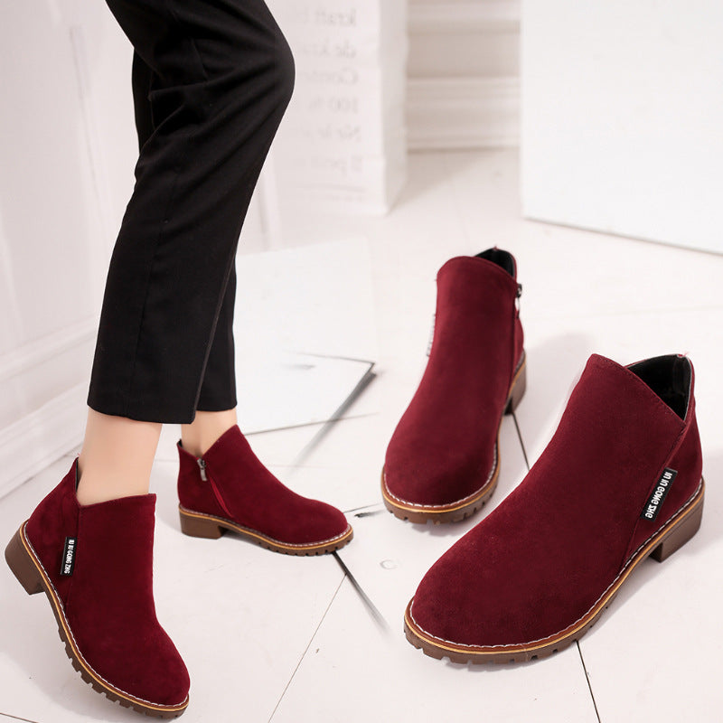 Women's Suede Chelsea Ankle Boots - Side Zip Low Heel Martin Boots (US 4-10)