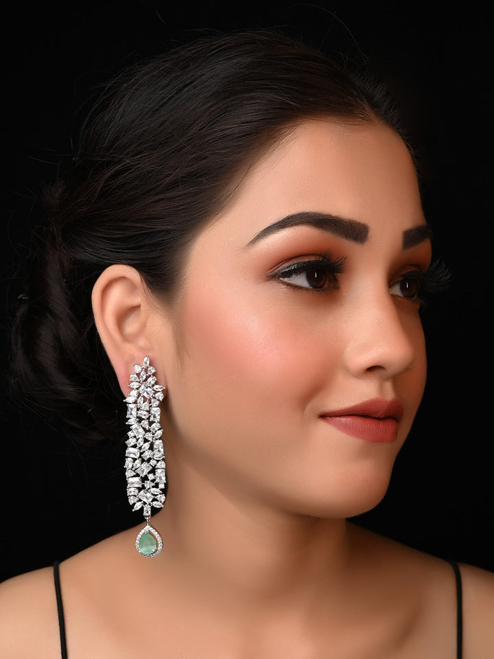 Ghazal Long Silver American Diamond Earrings