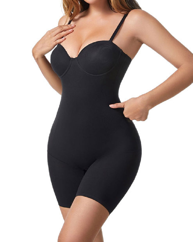 Seamless Mid Thigh Strapless Shapewear Comfort Tummy Control Bodysuits With Bra  - By Qivii