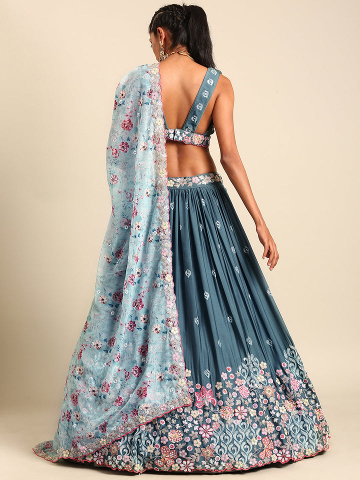 Multi-Color Sequins Coding Embroidered Chinon Stitched Lehenga Choli