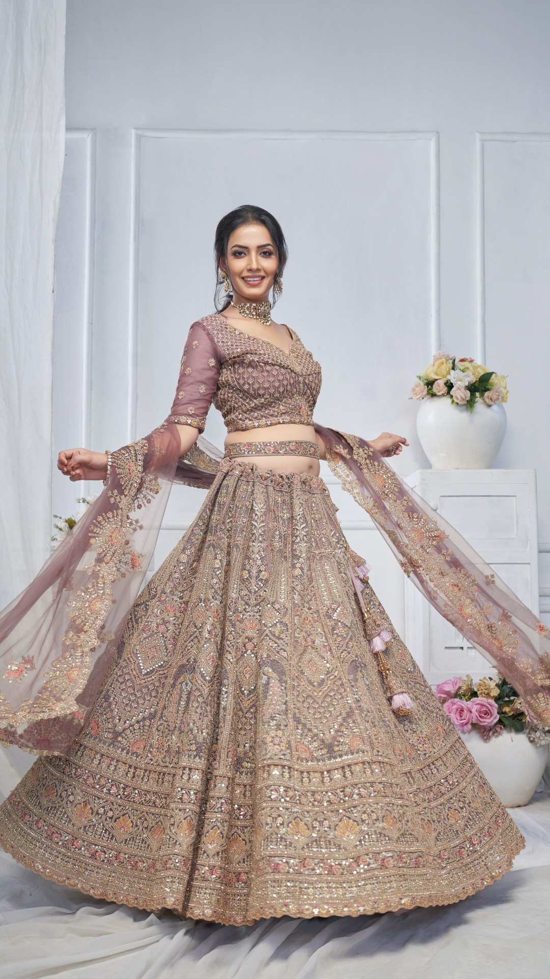 Royal Grandeur bridal  Purple Soft Net Lehenga with Paisley and Peacock Motifs & Heavy Embroidery