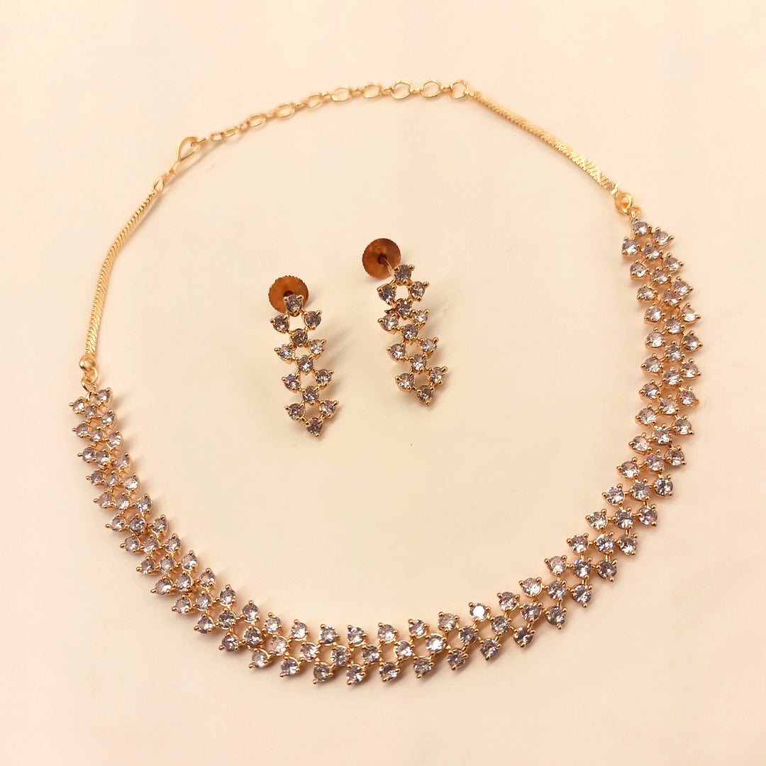 Tejo Rose Gold Plated Semiprecious White Stone American Diamond Set