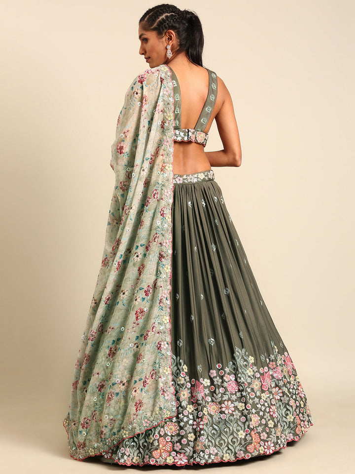 Multi-Color Sequins Coding Embroidered Chinon Stitched Lehenga Choli