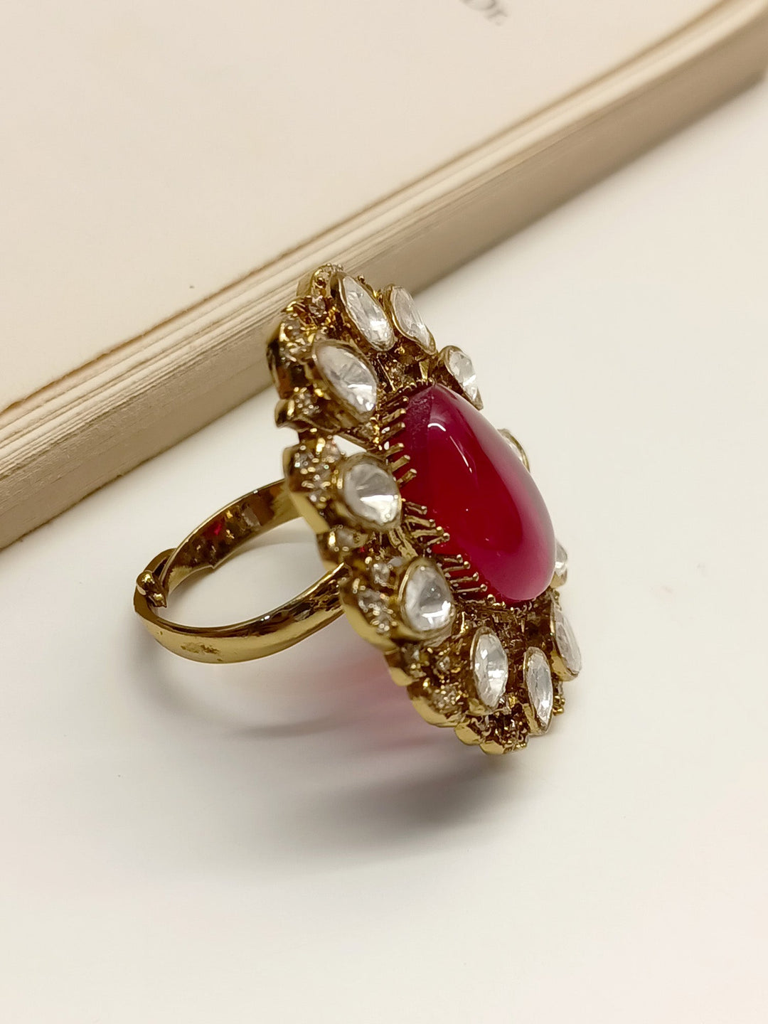  Elegant Vasvi Ruby Victorian Finger Ring featuring a Large Ruby Stone and Delicate Filigree Work