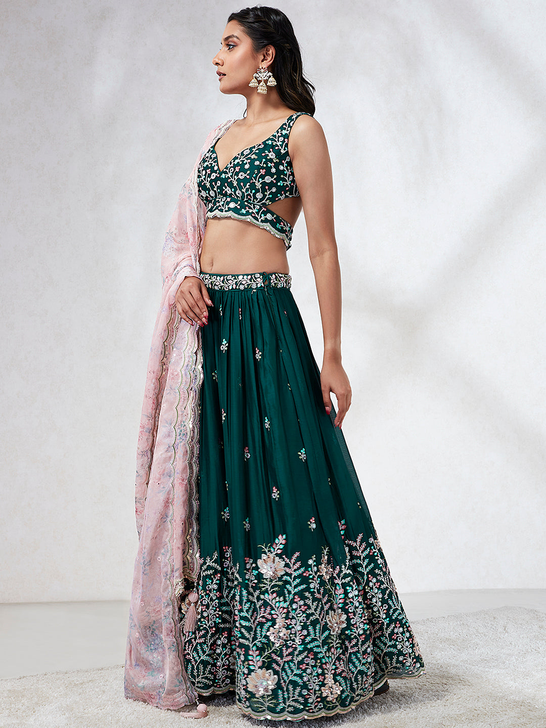 Georgette Sequins, Mirror and thread embroidery Stitched Lehenga choli