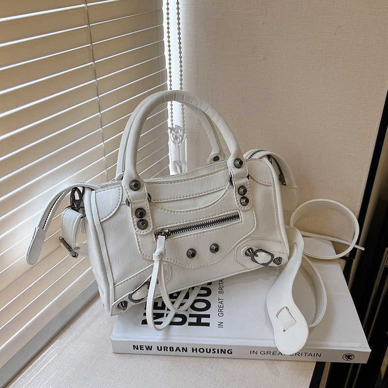 Women's Vintage Edge Satchel – Artisan Studded Motorcycle Bag with Convertible Crossbody Strap