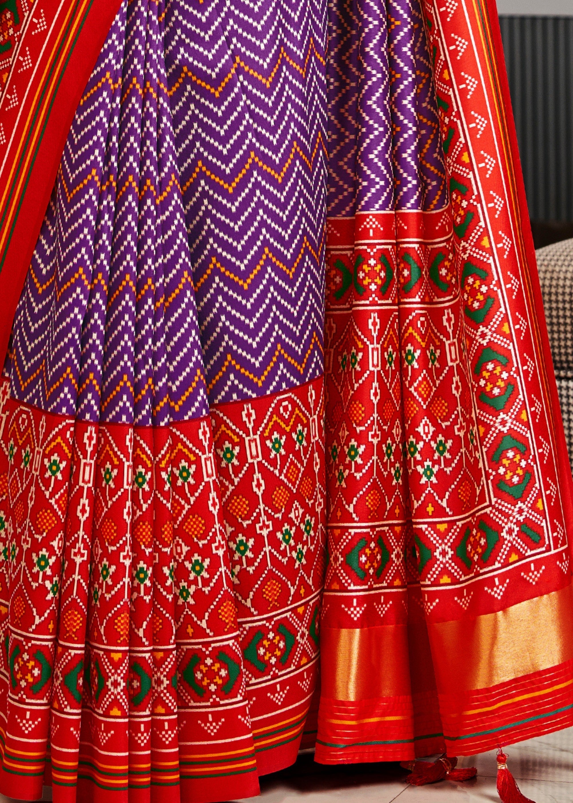 Byzantine Purple Tussar Silk Saree With Beautiful Patola Print - qivii