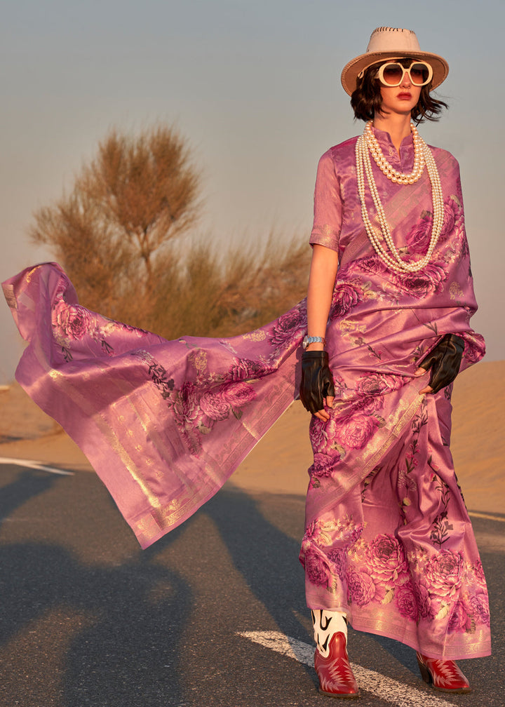 Gorgeous Purple Woven Tussar Silk Saree - qivii