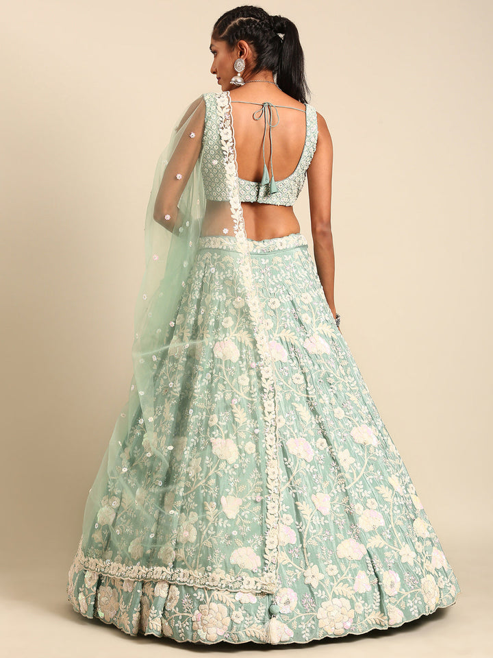 White Color Sequined Chinon Embroidered Stitched Lehenga choli