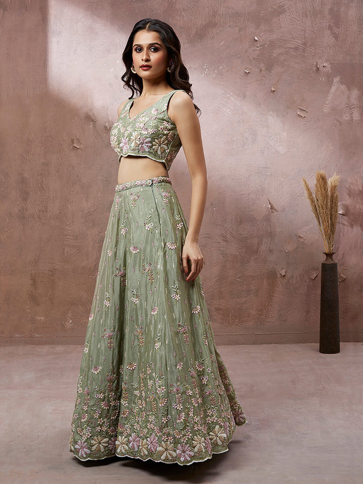 Georgette Sequins with Heavy Zarkan Embroidery Stitched Lehenga choli