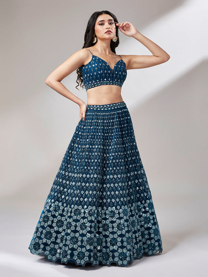 Heavy Sequins Embroidered Net Stitched Lehenga choli