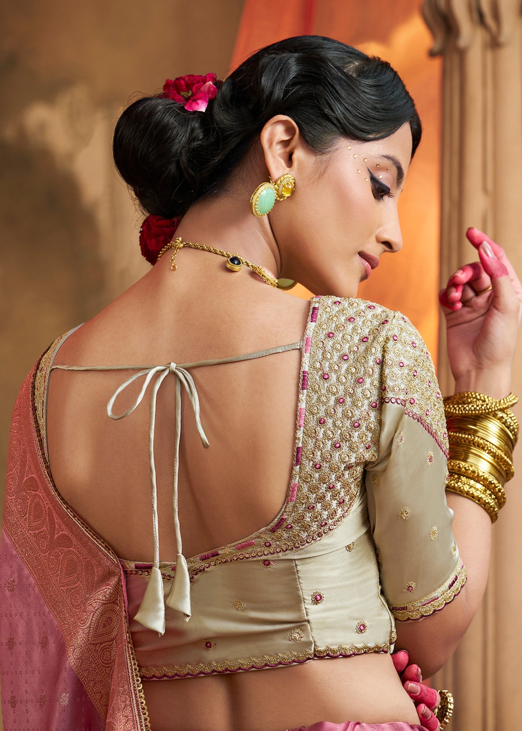 Fuchsia Pink Satin Silk Saree With Beautiful Lace Border And Heavy Designer Embroidered Blouse - qivii