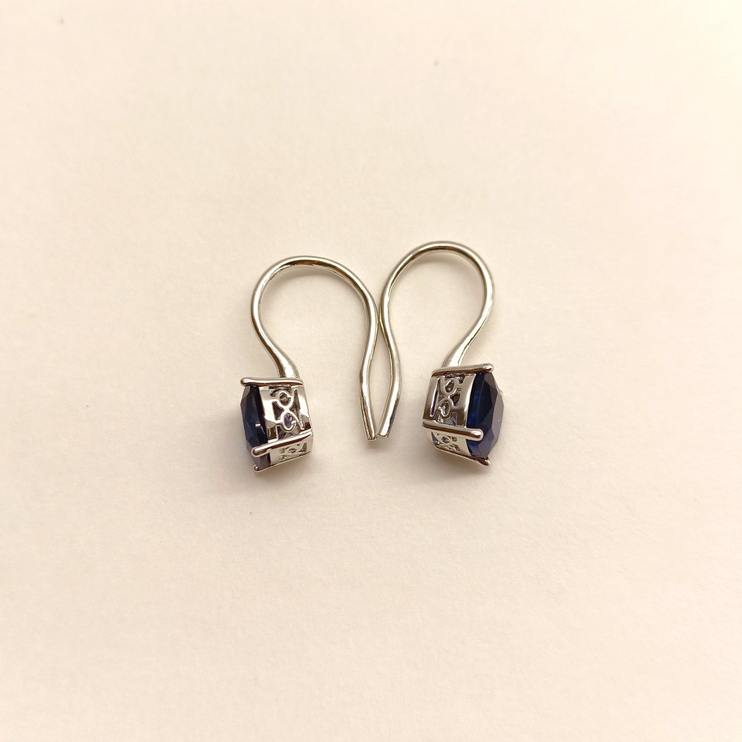 Rishika Blue Sapphire Stone Silver Plated Hoops